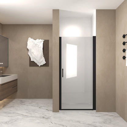 28"x 72" Pivot Shower Door, Matte Black Aluminum Frame, Half Frame,1/4"(6mm) Tempered Glass Explosion Proof Film,Stainless Steel Handle image 1