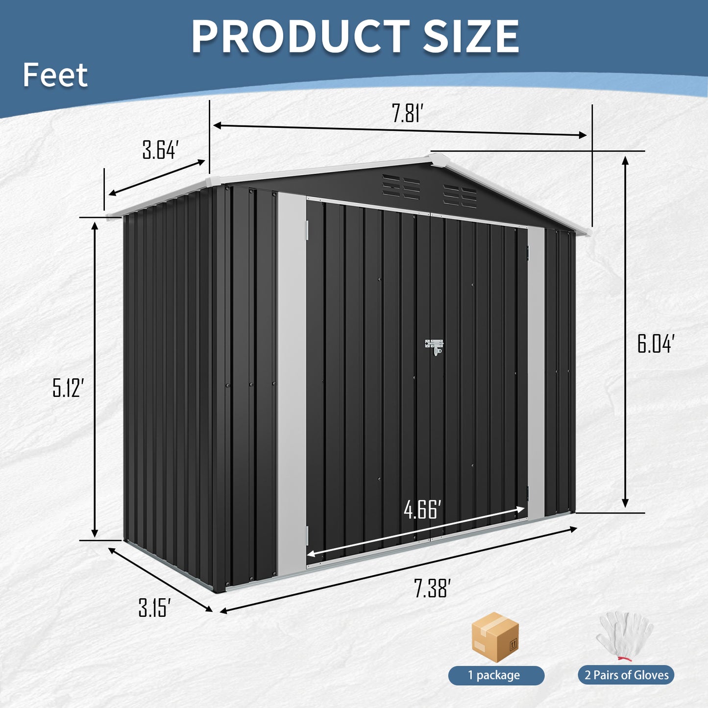8ft x 4ft Outdoor Metal Storage Shed with Lockable Latch for Backyard, Patio, Lawn,Black(7.81*3.64 FT) image 4