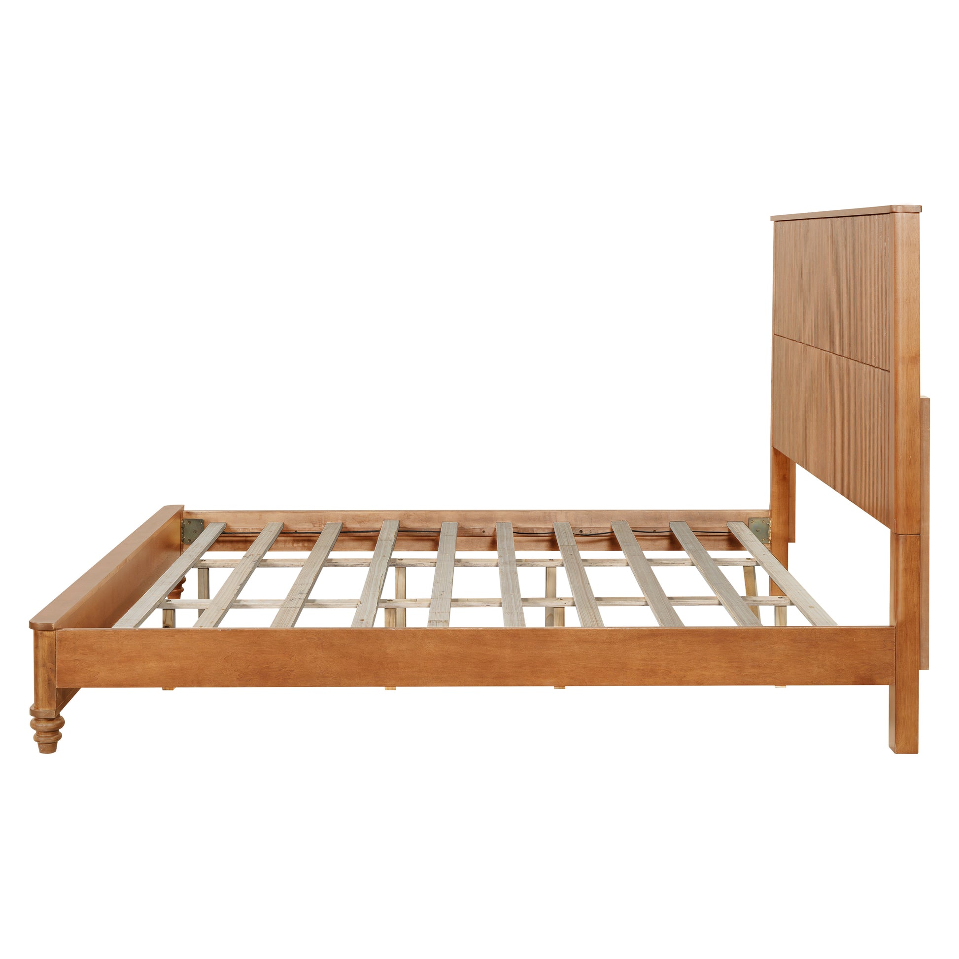 Solid Wood Bed Frame,King Platform Bed Frame with Headboard,Tall Headboard Natural Wood Bed,No Box Spring Needed,Natural image 8