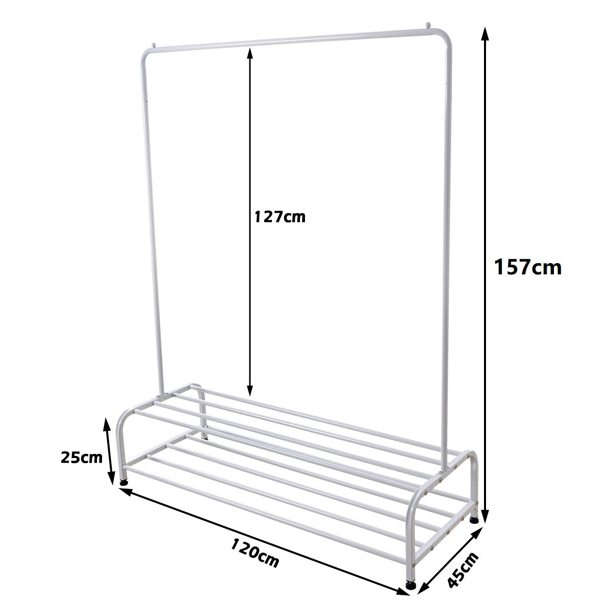 Heavy Duty Garment Rack, Metal Clothes Rack with Bottom Shelf, Standing Coat Rack for Bedroom, Laundry Room, Small Spaces, 47.2"L x 17.7"W, White image 5
