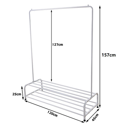 Heavy Duty Garment Rack, Metal Clothes Rack with Bottom Shelf, Standing Coat Rack for Bedroom, Laundry Room, Small Spaces, 47.2"L x 17.7"W, White image 5