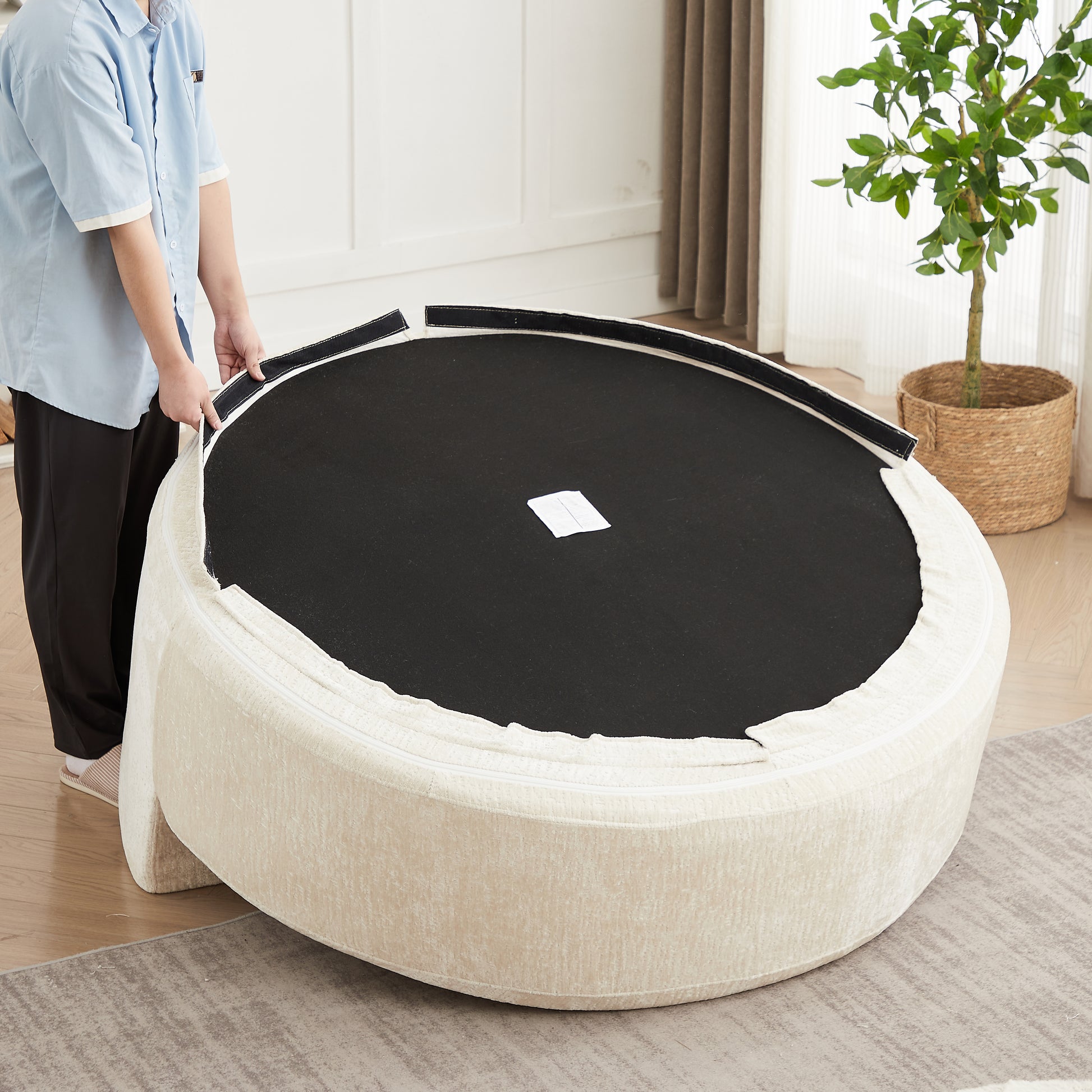 55''L Polyester Foam Single Swivel Chair, Fluffy Modern Sleeper, 360 Degree Swivel Chair for Living Room, Bedroom, Lounge and Projection Room image 6