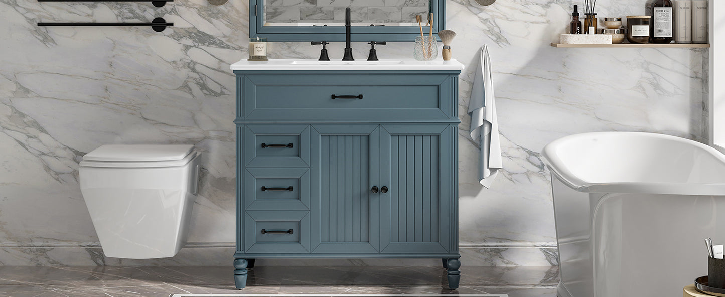 [Video] 36" Bathroom Vanity with Sink, Bathroom Cabinet with Drawers, Solid Frame and MDF Board, Two Packages, Gray Blue (Same SKU: N725P195410C/N759P340019C) image 7