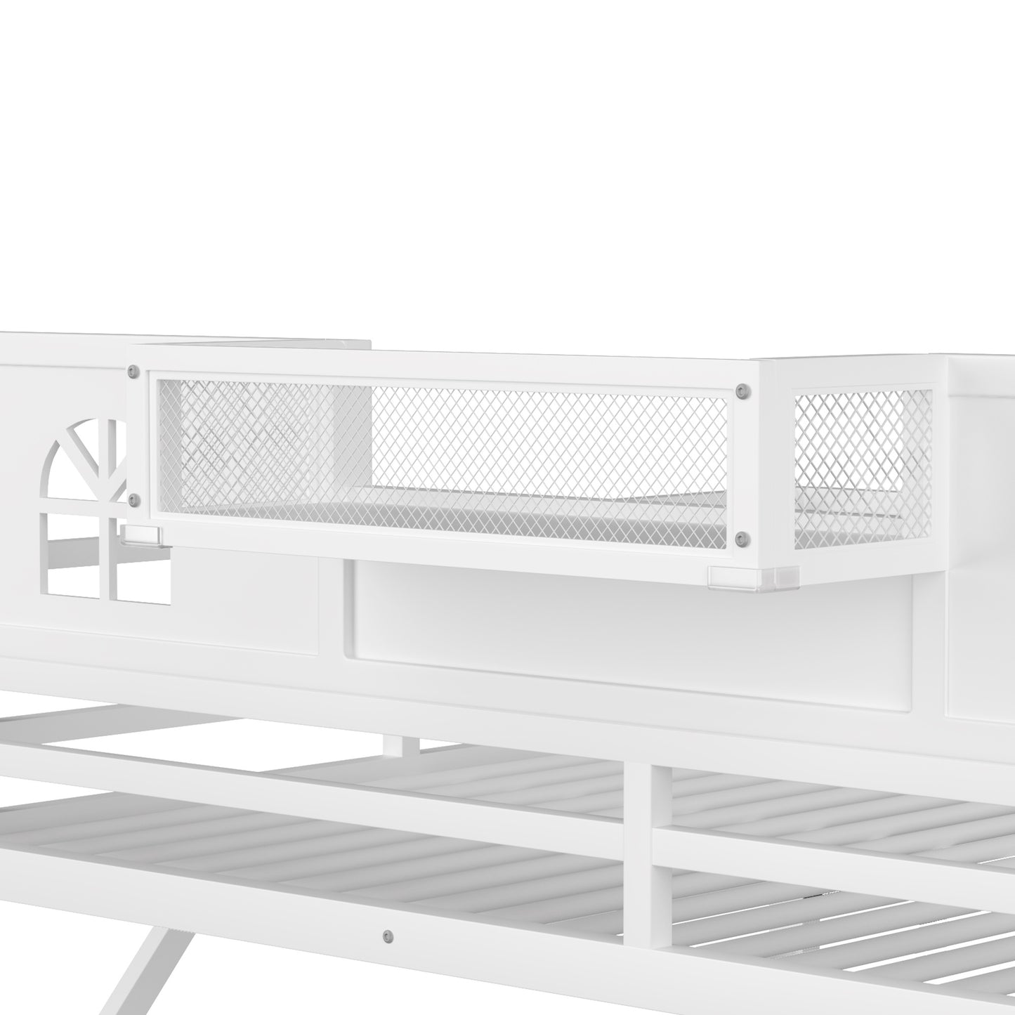 Queen Size Loft Bed with Stairs, Metal Queen Loft Bed with High and House Shaped Guardrails, High Loft Bed with Wardrobe for Kids Teens, White (Old SKU W2593S00038 Expect Arrival Date2026/3/7) image 11