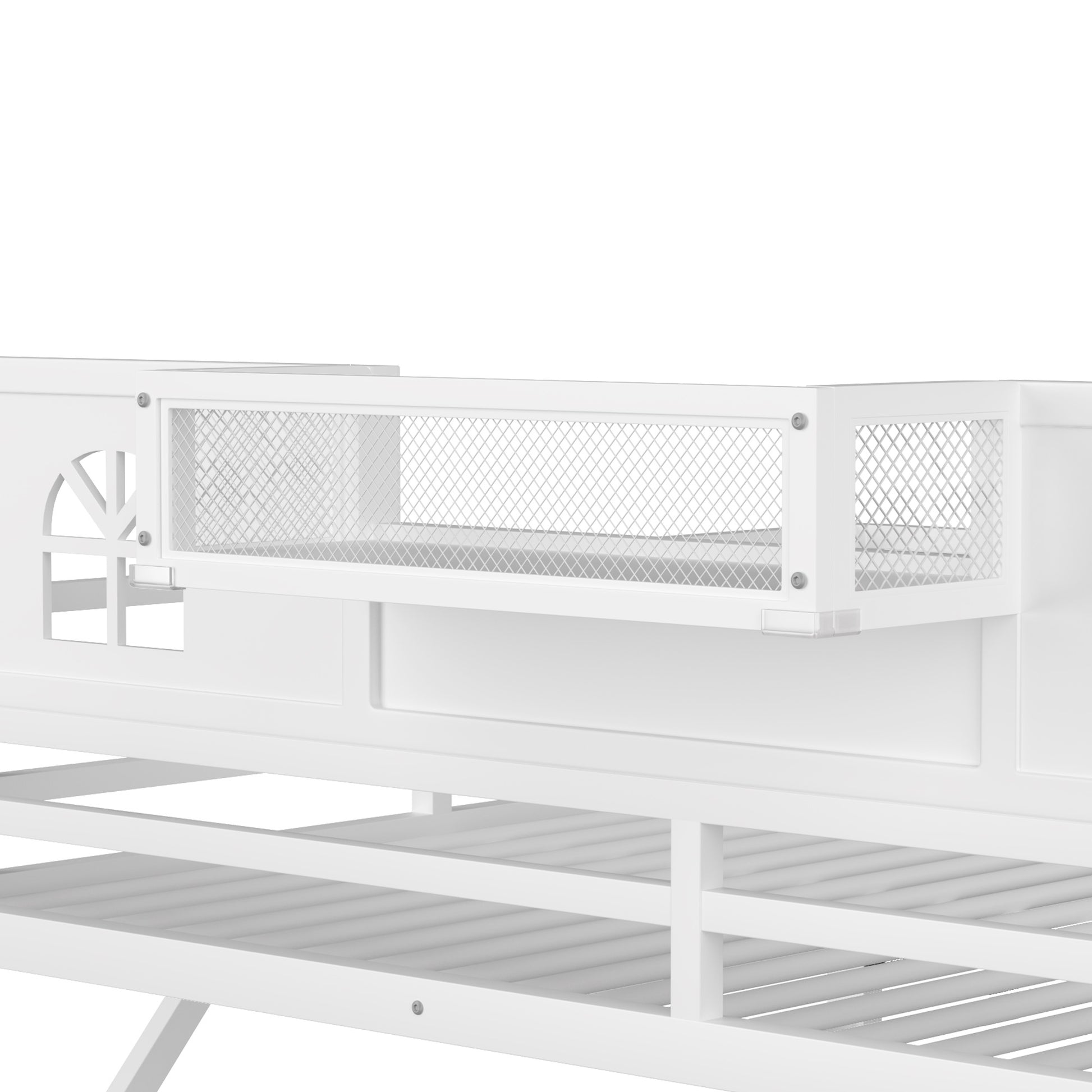 Queen Size Loft Bed with Stairs, Metal Queen Loft Bed with High and House Shaped Guardrails, High Loft Bed with Wardrobe for Kids Teens, White (Old SKU W2593S00038 Expect Arrival Date2026/3/7) image 11