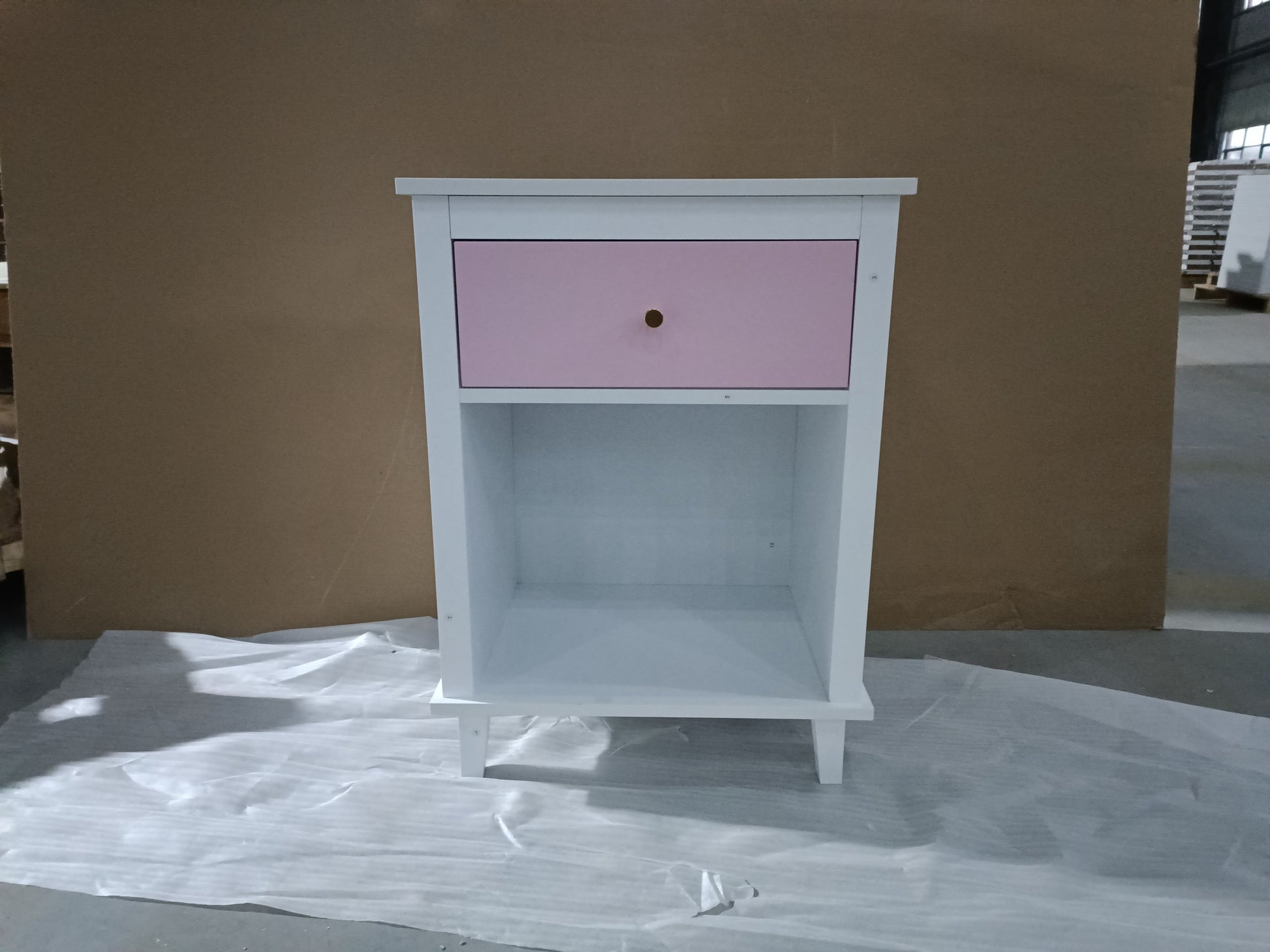 26.77''H Wooden Nightstand with One Drawer One Shelf for Kids, Adults, Pink+Golden handle image 9