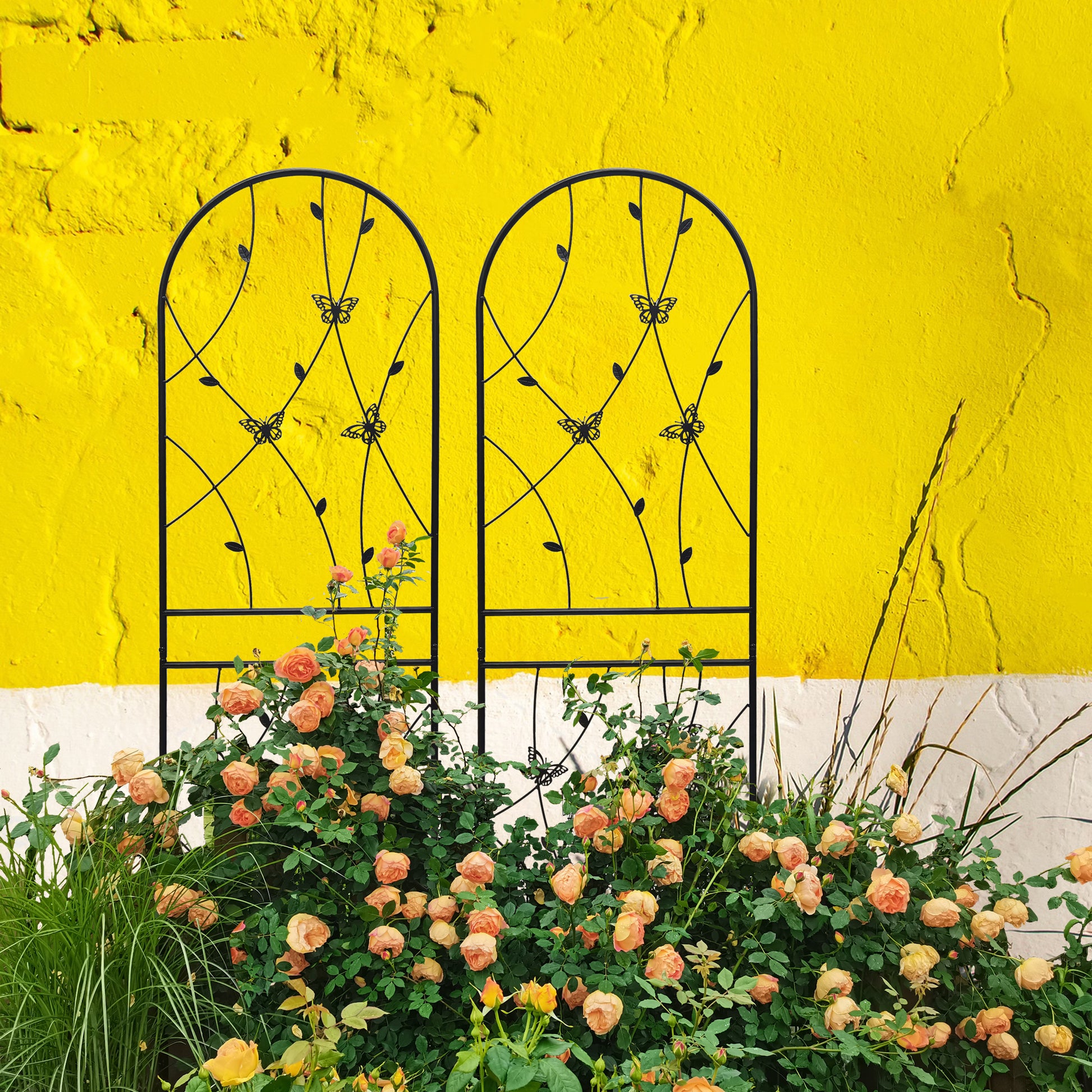 2 Pack Metal Garden Trellis 71" x 19.7" Rustproof Trellis for Climbing Plants Outdoor Flower Support Butterfly Deco Black image 5