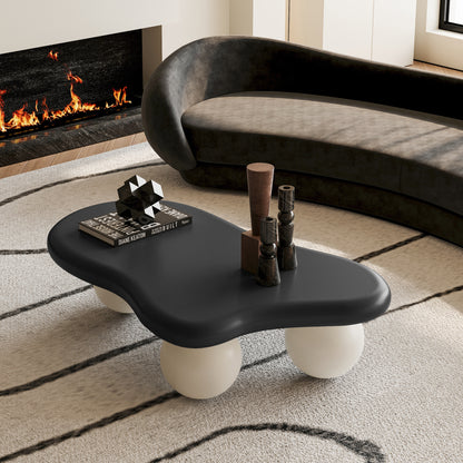 40 Inch Cloud Shaped Coffee Table with 3 Ball Legs for Living Room, Black Top White Legs image 4