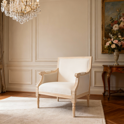 French Accent Chair Traditional Wood Frame Linen Upholstery Distressed Finish Home Decor, Single image 9