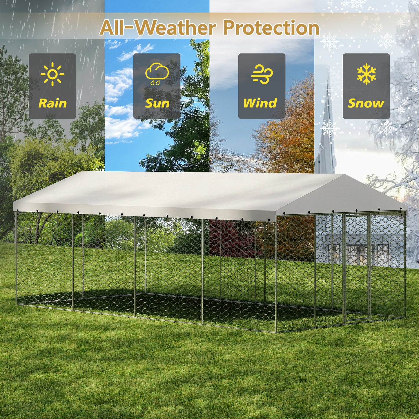 10x20 FT Large Outdoor Dog Kennel with Canopy, Heavy Duty Galvanized Steel Frame, Waterproof Cover, All-Weather Protection, Escape-Proof Lockable Pet Playpen for Large Dogs, Multiple Animals. image 4