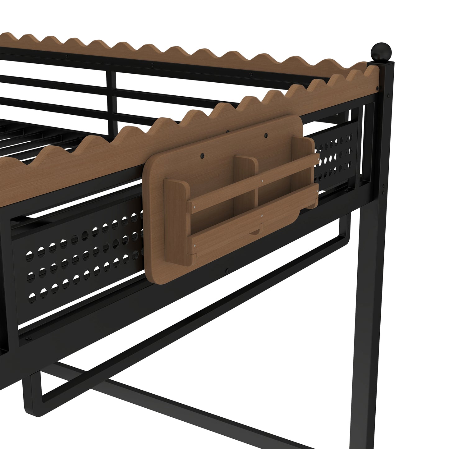 Queen Size Loft Bed with Ladders, Metal Loft Bed with Storage Shelves and bookshelf, No Box Spring Needed and Chic Design, Black image 12