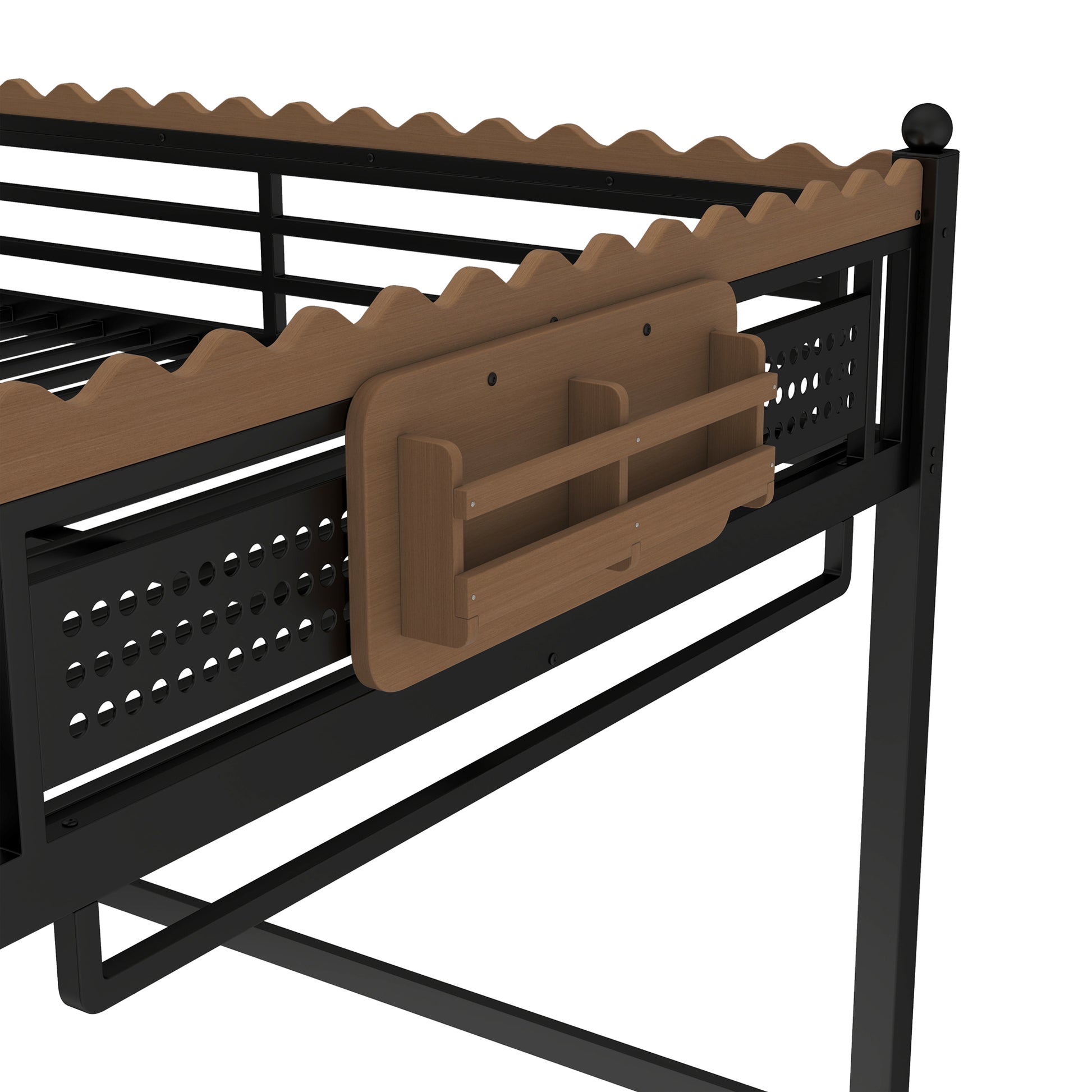Queen Size Loft Bed with Ladders, Metal Loft Bed with Storage Shelves and bookshelf, No Box Spring Needed and Chic Design, Black image 12