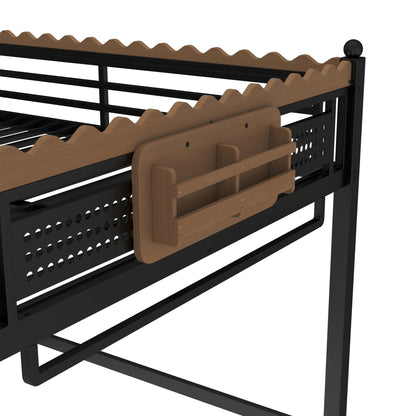 Queen Size Loft Bed with Ladders, Metal Loft Bed with Storage Shelves and bookshelf, No Box Spring Needed and Chic Design, Black image 12