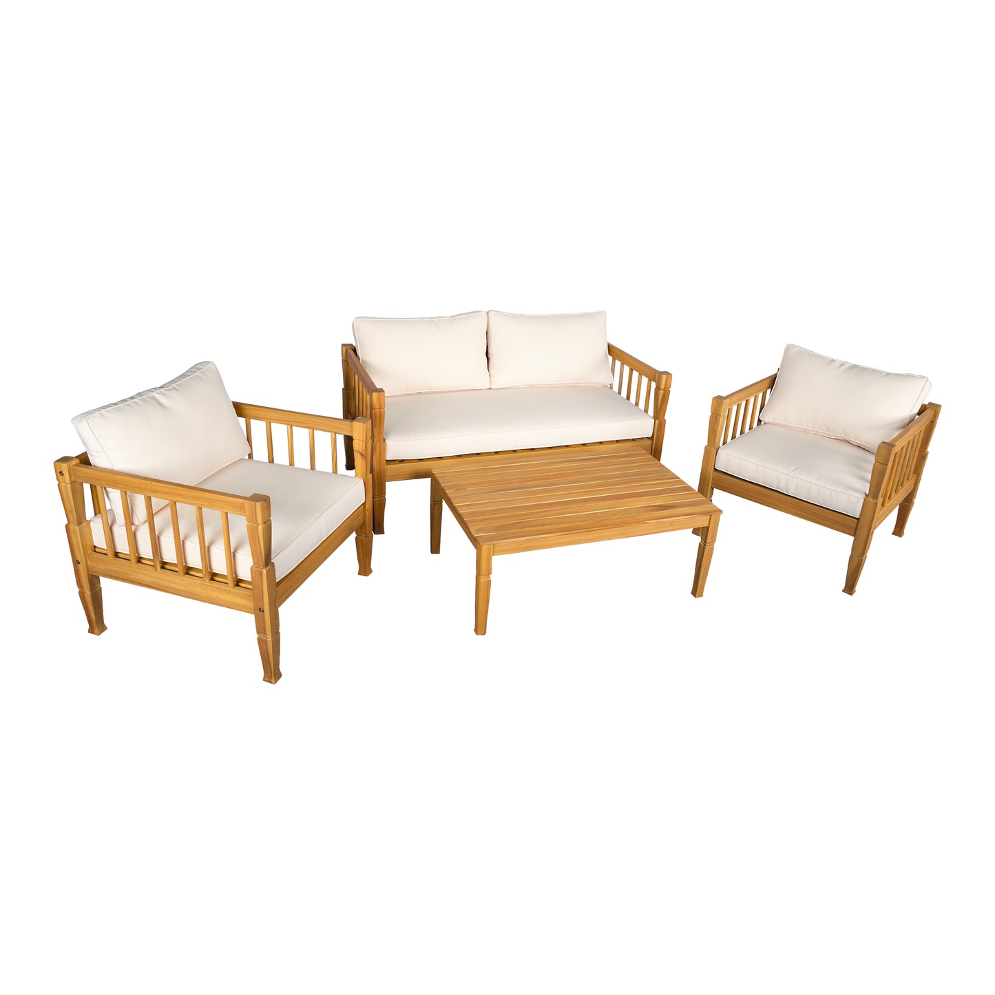 4-Piece Patio Furniture Set, Outdoor Furniture with coffee table, Patio Conversation Set Deep Seating with Thick Cushion for Backyard Porch Balcony,Teak finish image 5
