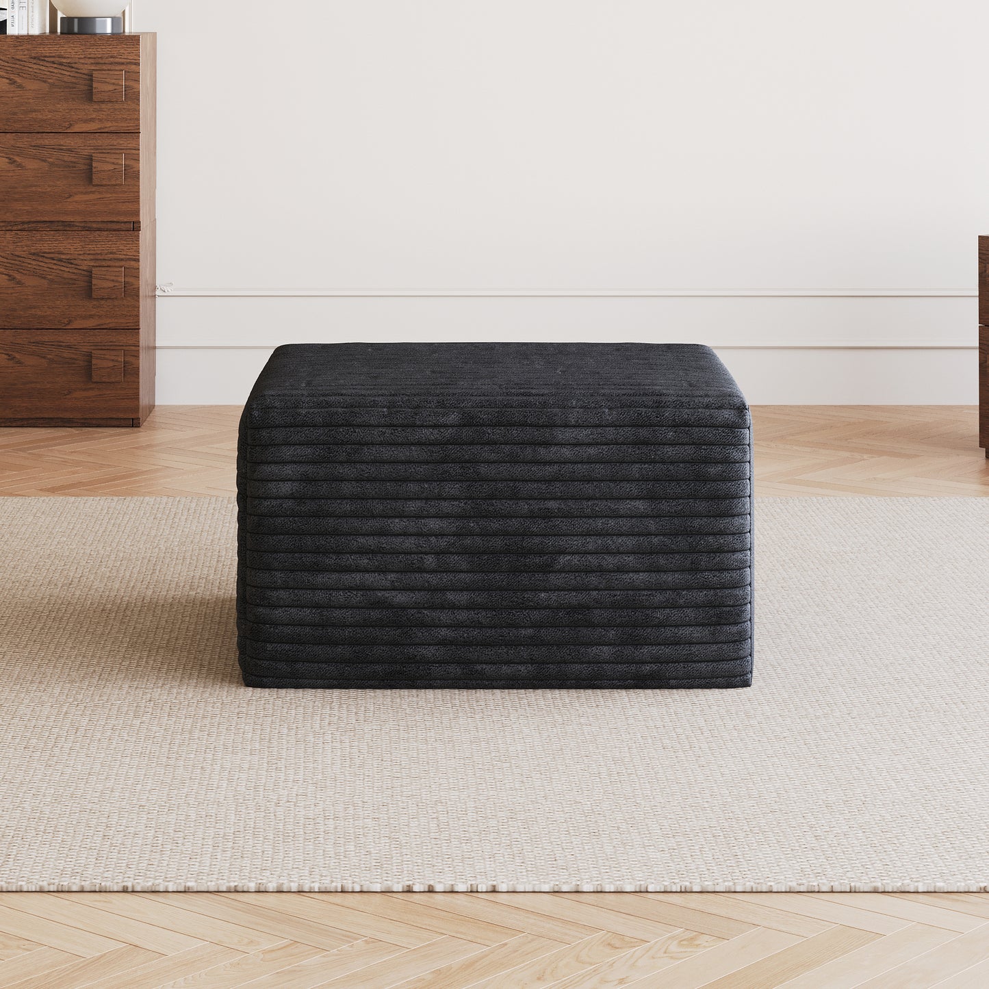 Sofa ottoman,No Assembly Required,Black(Plush Corduroy Fabric) image 3