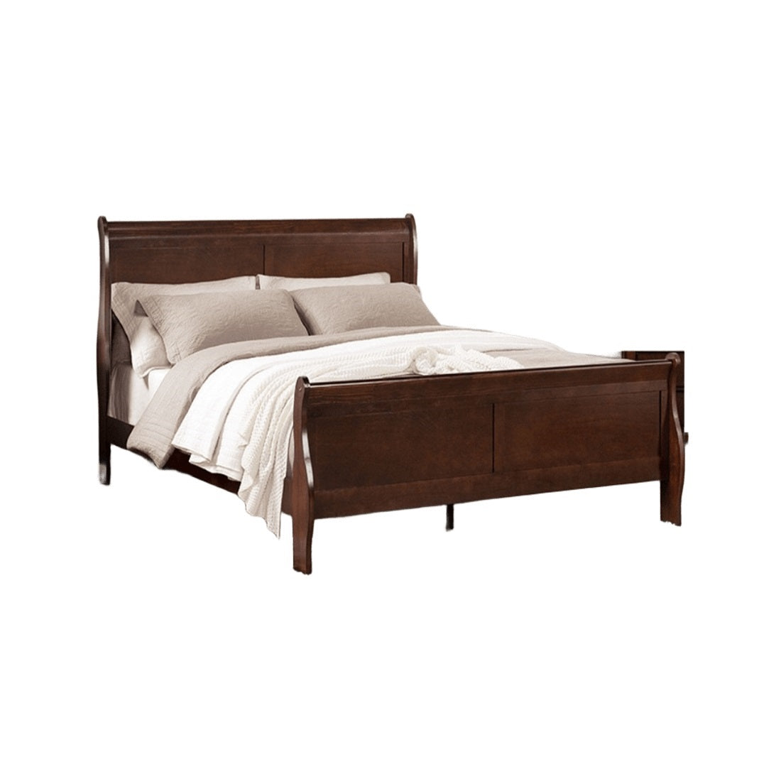 Dark Cherry Sleigh Design 1pc Queen Size Bed Bedroom Furniture Louis Phillipe Bed Bracket Feet Wooden image 5