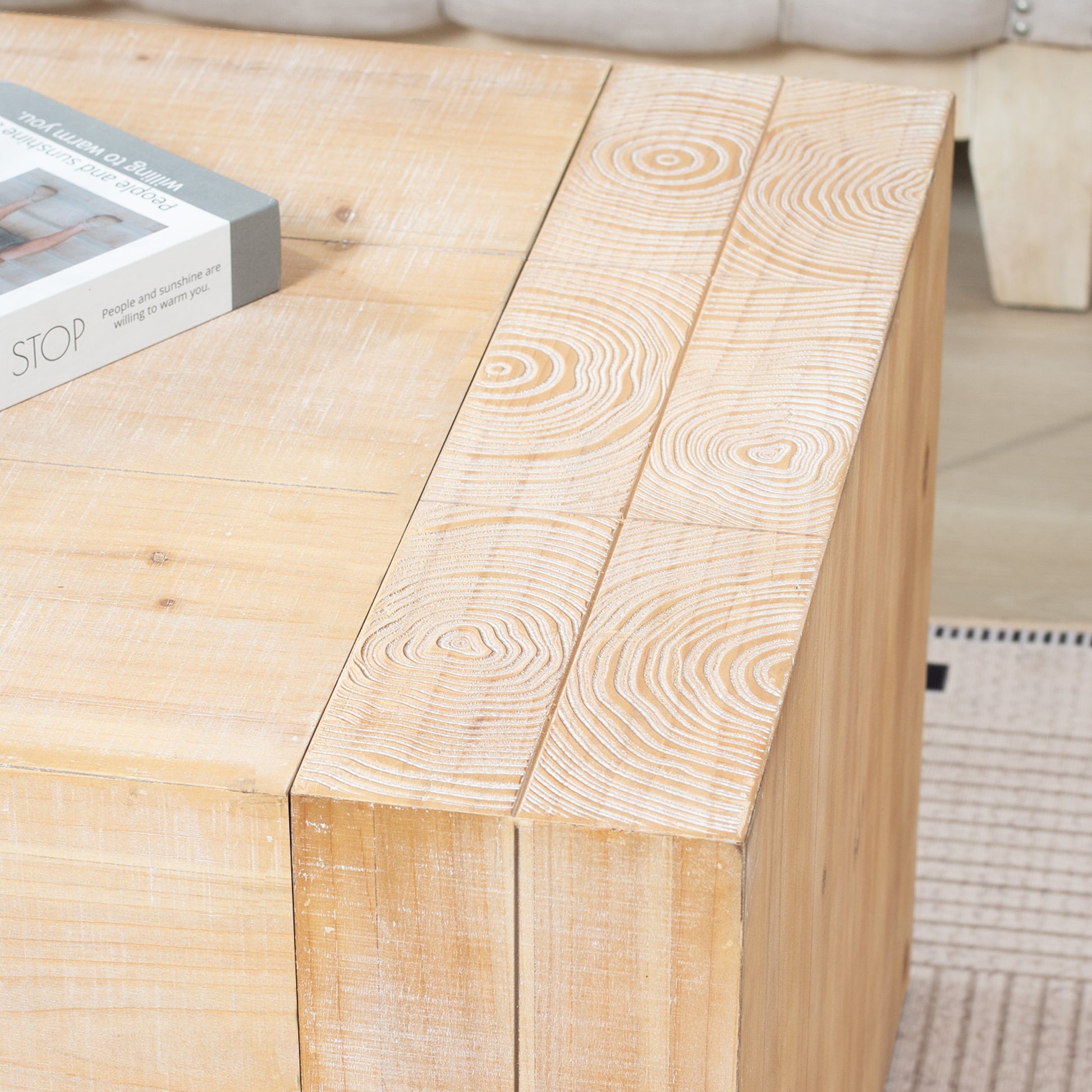 49" Rustic Wood Coffee Table, Engineered Wood Center Table with Whitewashed Finish, Modern Farmhouse Living Room Table image 11