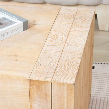 49" Rustic Wood Coffee Table, Engineered Wood Center Table with Whitewashed Finish, Modern Farmhouse Living Room Table image 11