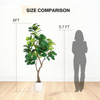 6FT Artificial Fiddle Leaf Fig Tree With Decorative White Pot, Faux Indoor Plant for Home Office Living Room Corner Decoration, 1pc/set image 6