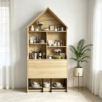Folding Craft Desk with Storage Shelves, Convertible Hideaway Desk to Bookshelf, Foldable Desk with Storage, Disappearing Desk for Small Spaces, Multifunctional Converted Craft Table, Vanity Desk image 10