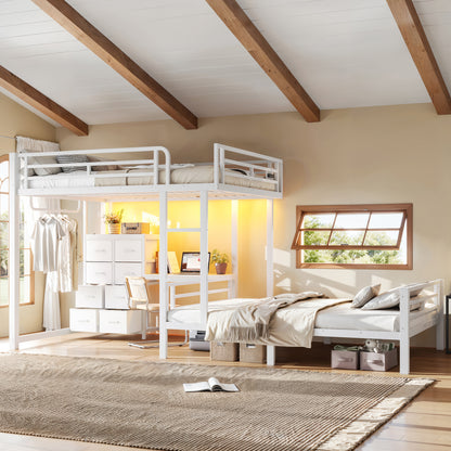 Full over Full Size with 8 Storage Drawers,Built in Bunk bed with Shelves,Bunk bed with Study Desk,Garment Hanging Rod and detachable hanging USB, Sturdy Steel Bed frame for Kids,Teens,adults,white image 4