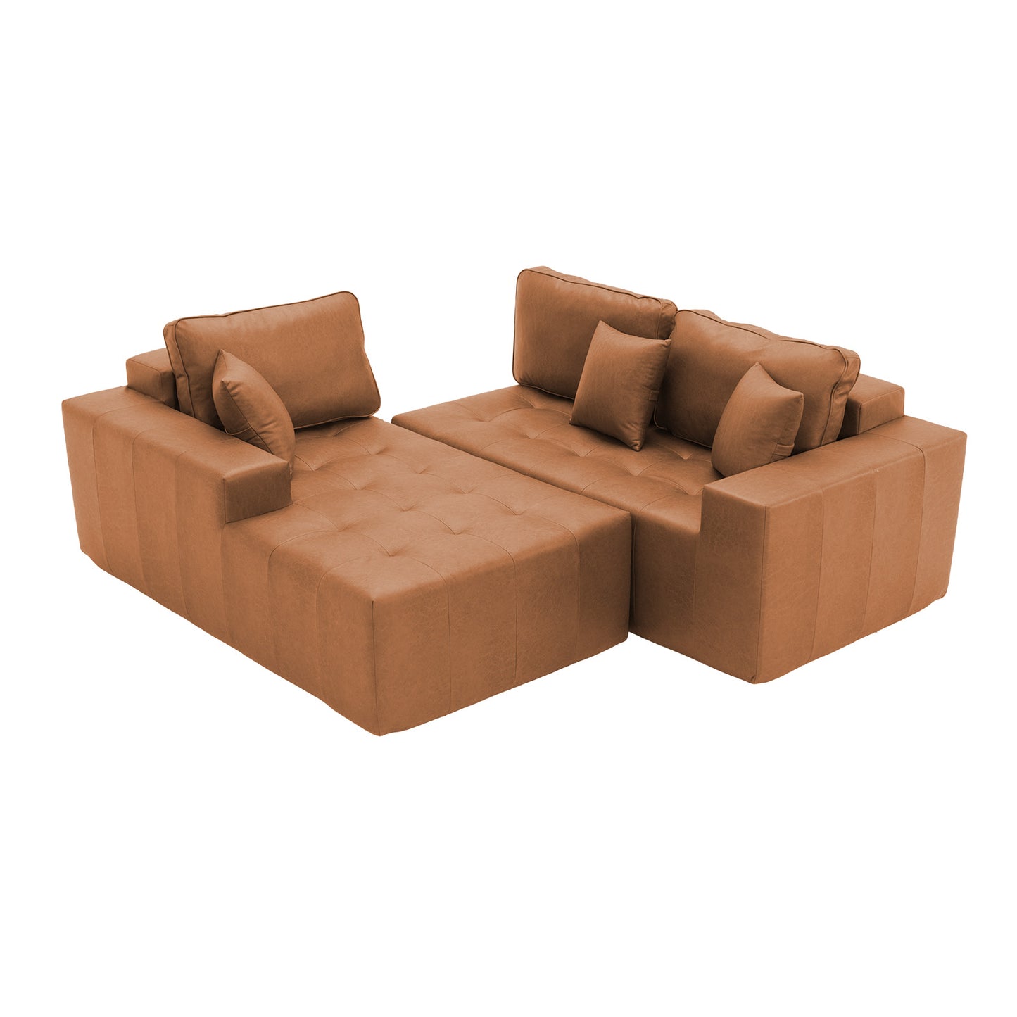 Faux Leather Corner Chaise Compression Sofa Bed, L-Shaped Sectional Couch with High-Density Sponge, No-Assembly Required Convertible Sofa for Living Room, Apartment, Guest Room(Light Brown) image 6