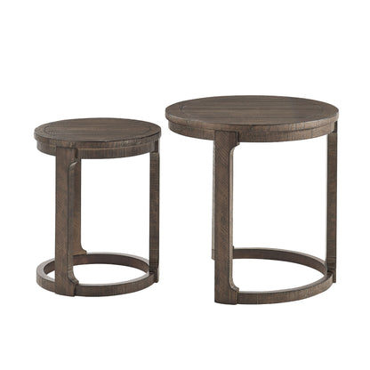 24 inch 2PCS Curved Traditional Round Circle Wooden Coffee Table Set,Mid Century Rustic Style Side Table,End Table for living Room,Office,Apartmen,Drak Brown image 3