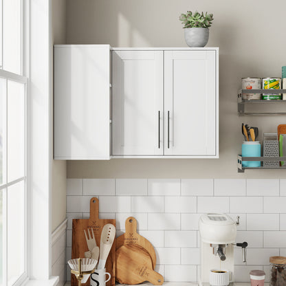 L Shape Wall Mounted Kitchen Sideboard Cabinet with 2 Door, 3 Layers Shelves, Storage Buffet Cabinet for Bathroom, Dining Rooms image 2