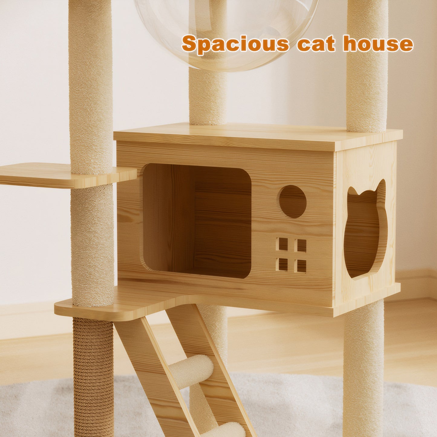 48.8" Modern Cat Tower, Wood Cat Tree Tower for Indoor Cats, Cat Treewith Sisal-Covered Scratching Posts and Top Perch, Cat Condo with Acrylic Hammock for Small Large Cats image 5