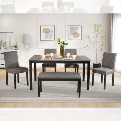 6-Piece Dining Table Set with Bench and Chairs, Dining Table Set for 6 with Bench, Wooden Dining Table Set for Kitchen, Dining Room, Light Grey & Black Two Tone image 2