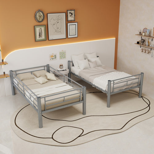 Convertible Twin Metal Bunk Bed Frame, Heavy-Duty Iron Build, Detachable into Two Twin Beds, Space-Saving Design with High Weight Support 400 lbs, Silver. image 4