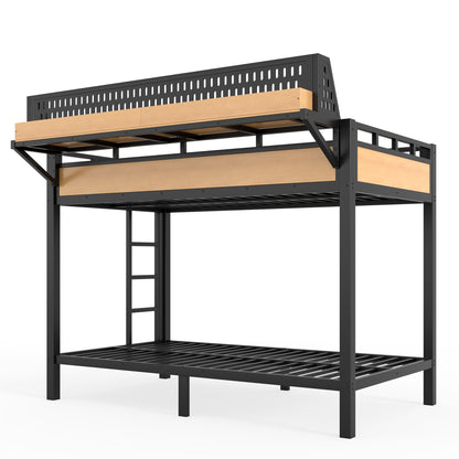 Twin XL over Twin XL Size Metal Bunk Bed with Storage Shelves and Pegboard, Bunk Bed Frame with USB Ports and LED Lights, Space-Saving, for Teens and Adults, Natural image 11