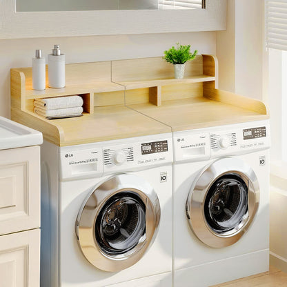 Washer Dryer Countertop with Non-slip Pads, Laundry Wood Shelf Topper with Edge, 54" Width x 27.5" Depth Double Layer Organizer for Washer and Dryer Laundry Hamper Counter Storage Organization (OAK) image 5