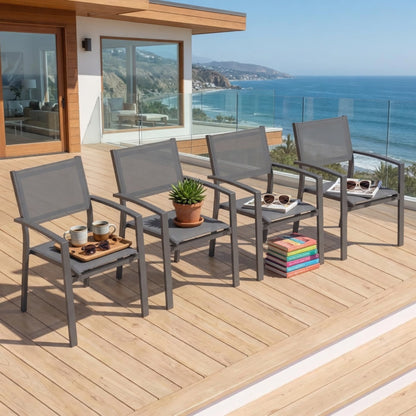 Set of 4, Heavy duty Metal Grey Outdoor Patio Chair – All Weather Textilene image 6