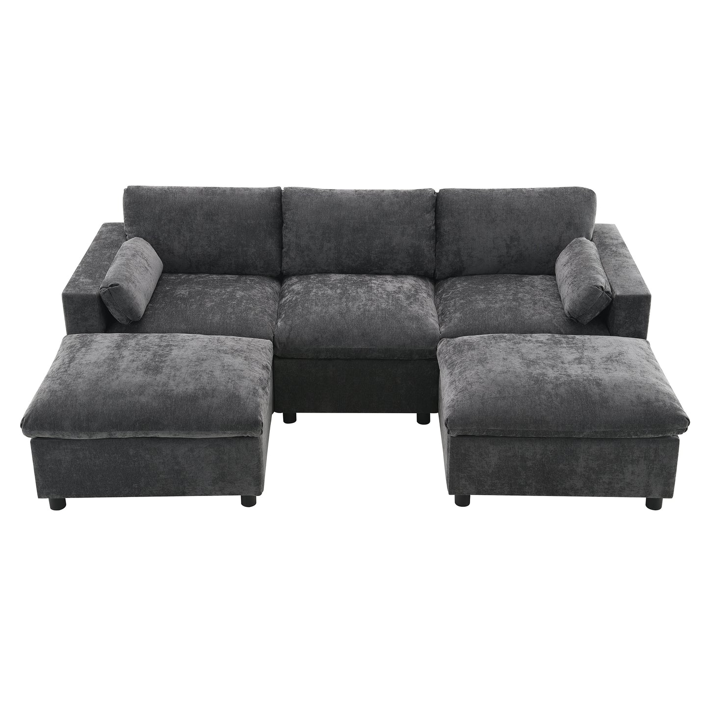 [NEW SKU of N723S7723E]84.5'' Modular Sectional Sofa with Storage Pockets, 5 Seat U Shaped Chenille Couch Set with Pillows, Free Combination Modern Cloud Sofa with Movable Ottoman image 9