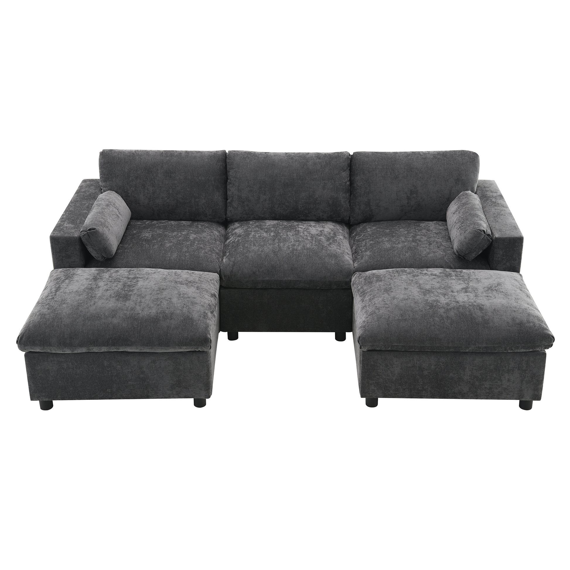 [NEW SKU of N723S7723E]84.5'' Modular Sectional Sofa with Storage Pockets, 5 Seat U Shaped Chenille Couch Set with Pillows, Free Combination Modern Cloud Sofa with Movable Ottoman image 9