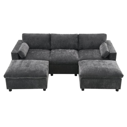[NEW SKU of N723S7723E]84.5'' Modular Sectional Sofa with Storage Pockets, 5 Seat U Shaped Chenille Couch Set with Pillows, Free Combination Modern Cloud Sofa with Movable Ottoman image 9