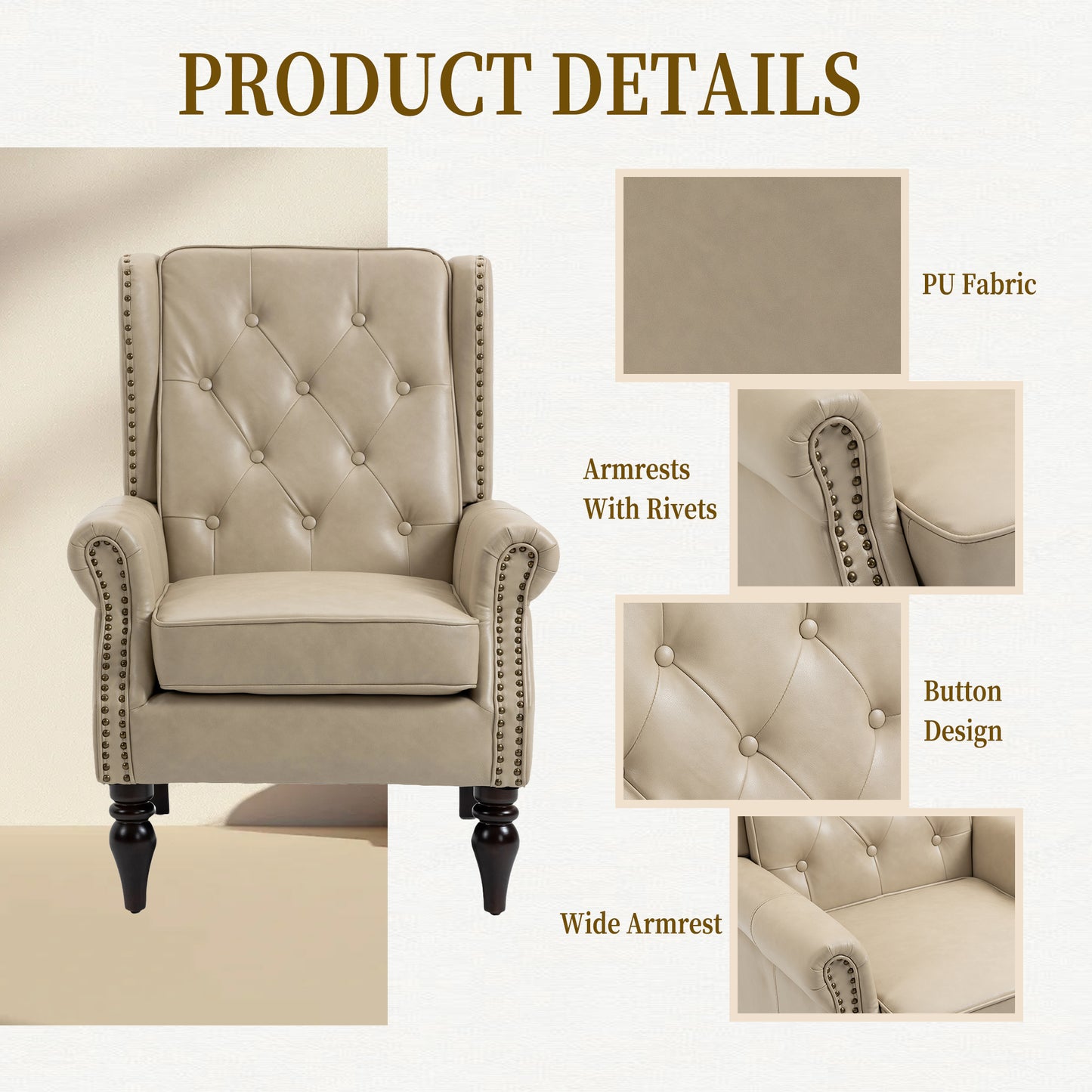 Wood Frame Armchair, Modern Accent Chair Lounge Chair with Sturdy Wood Legs for Living Room Bedroom (Camel PU) image 5
