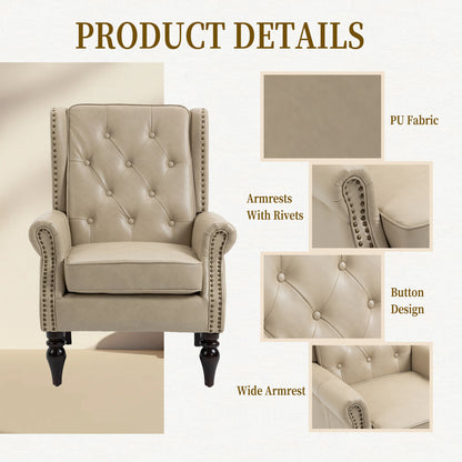 Wood Frame Armchair, Modern Accent Chair Lounge Chair with Sturdy Wood Legs for Living Room Bedroom (Camel PU) image 5