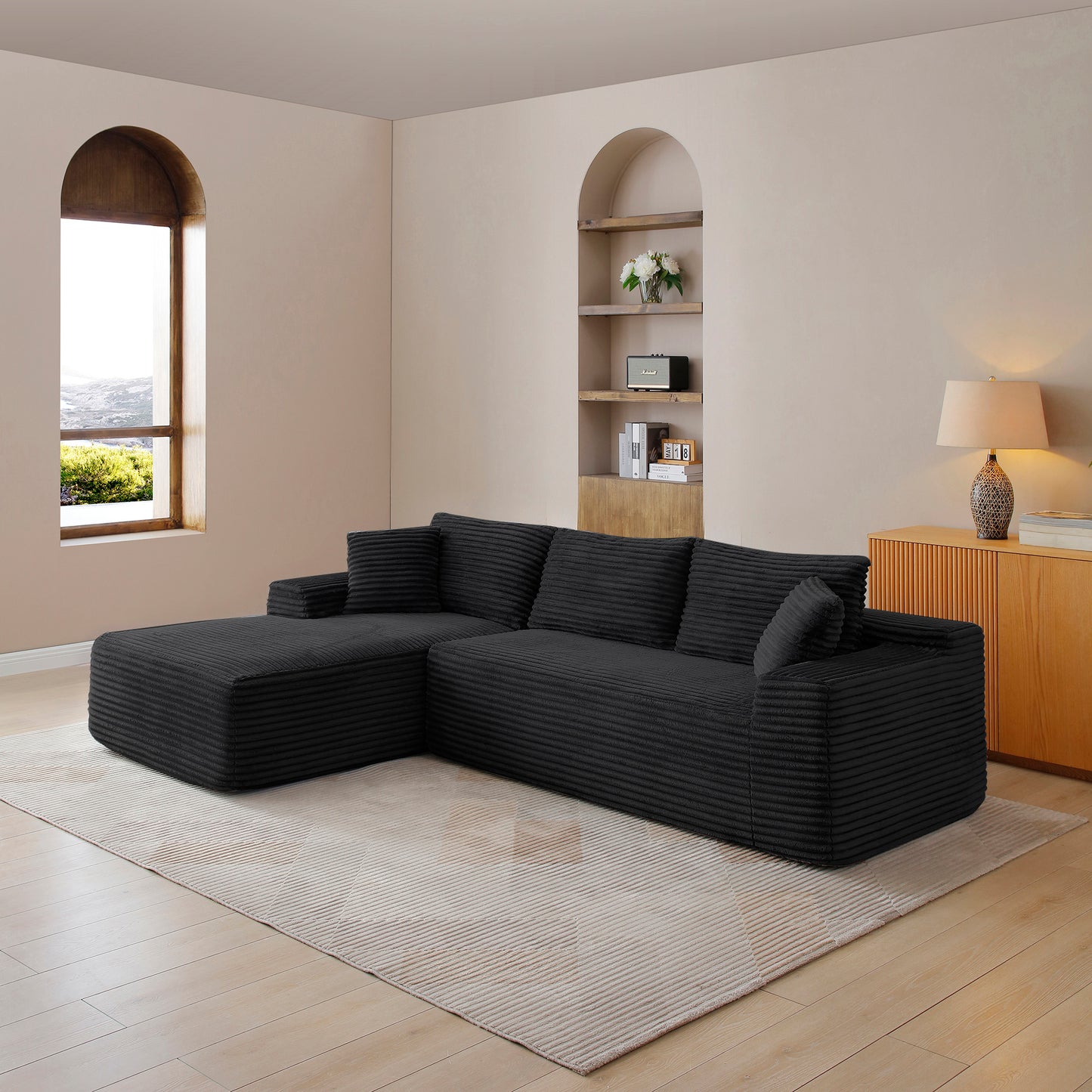 105'' Modular Sectional Sofa, Cloud Sectional Couch with Deep Seat, Modern Modular L-Shape Sofa Couch with Chaise,Upholstered Couches for Living Room Bedroom,No Assembly, (BLACK) image 3