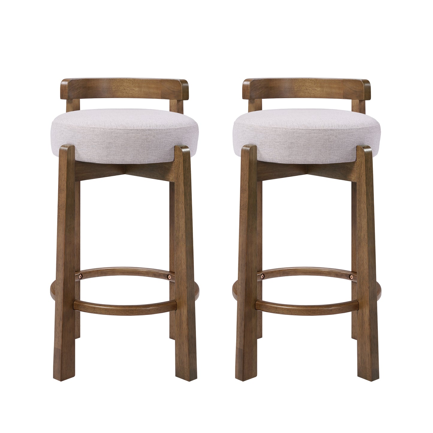 Elise Indoor Minimalist Rubber Wood Counter Height Bar Stool with Ring Footrest, Dark Walnut Finish with Ivory Upholstery, Set of 2 image 1