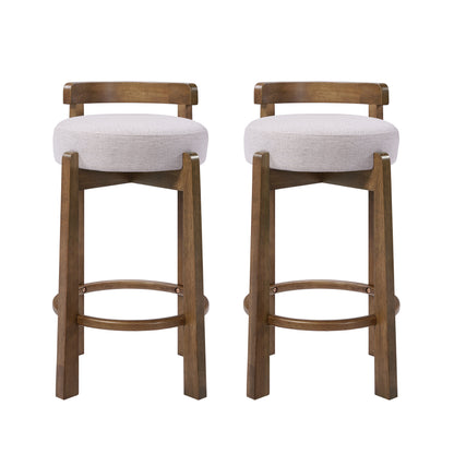 Elise Indoor Minimalist Rubber Wood Counter Height Bar Stool with Ring Footrest, Dark Walnut Finish with Ivory Upholstery, Set of 2 image 1