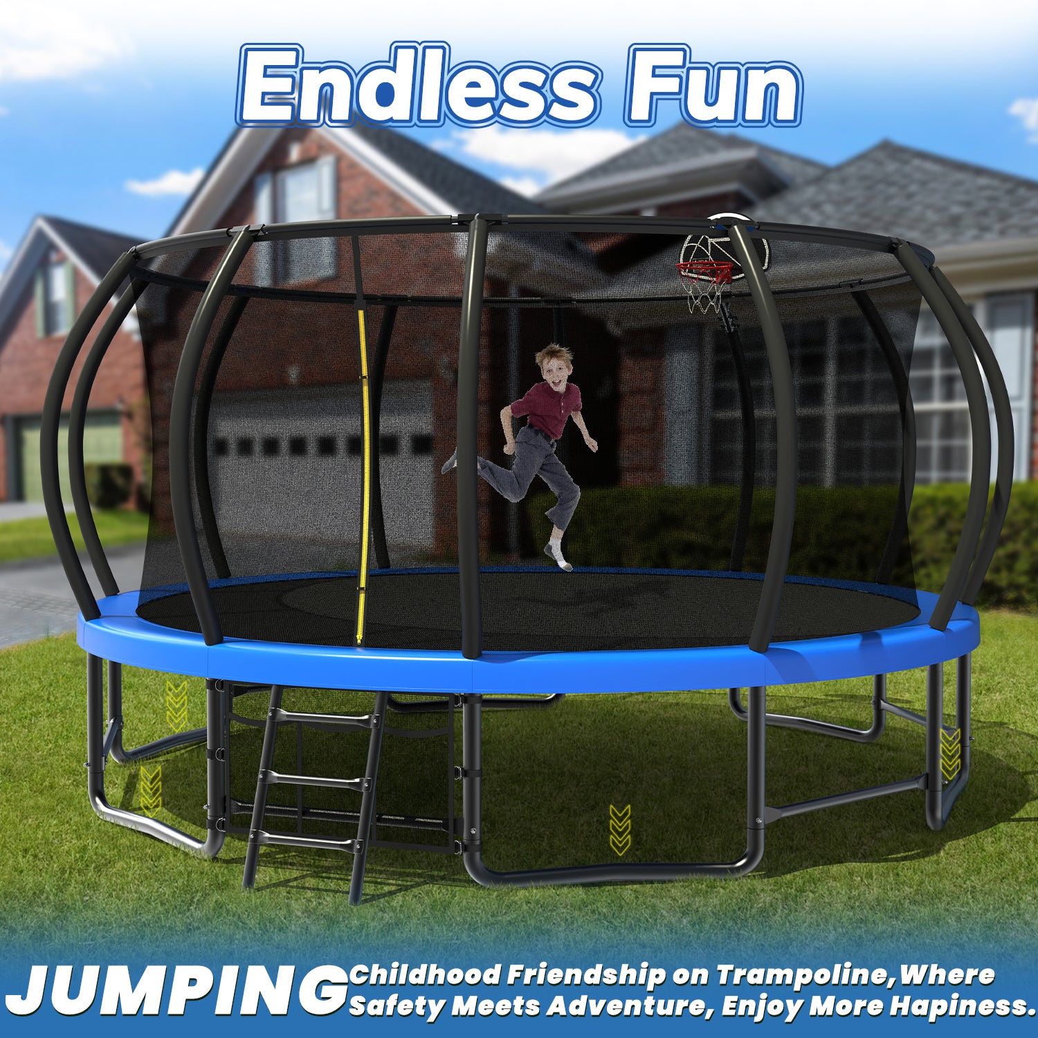16FT Outdoor Trampoline for Kids and Adults, Pumpkin Trampolines with Curved Poles,Heavy Duty Trampoline Anti-Rust Coating ASTM Approval image 3