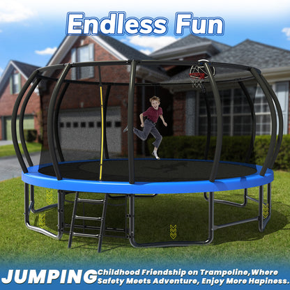 16FT Outdoor Trampoline for Kids and Adults, Pumpkin Trampolines with Curved Poles,Heavy Duty Trampoline Anti-Rust Coating ASTM Approval image 3