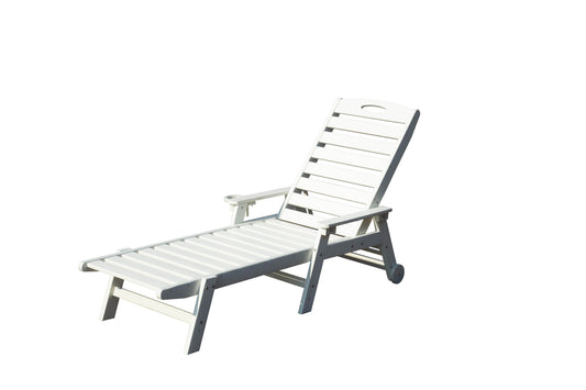 Patio Lounge Chair Outdoor, HDPE Outdoor Chaise Lounge with Reclining Backrest, Pool Lounger Chair for Outside, Poolside, Sunbathing Tanning, White image 1