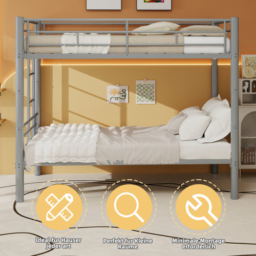 Convertible Twin Metal Bunk Bed Frame, Heavy-Duty Iron Build, Detachable into Two Twin Beds, Space-Saving Design with High Weight Support 400 lbs, Silver. image 9