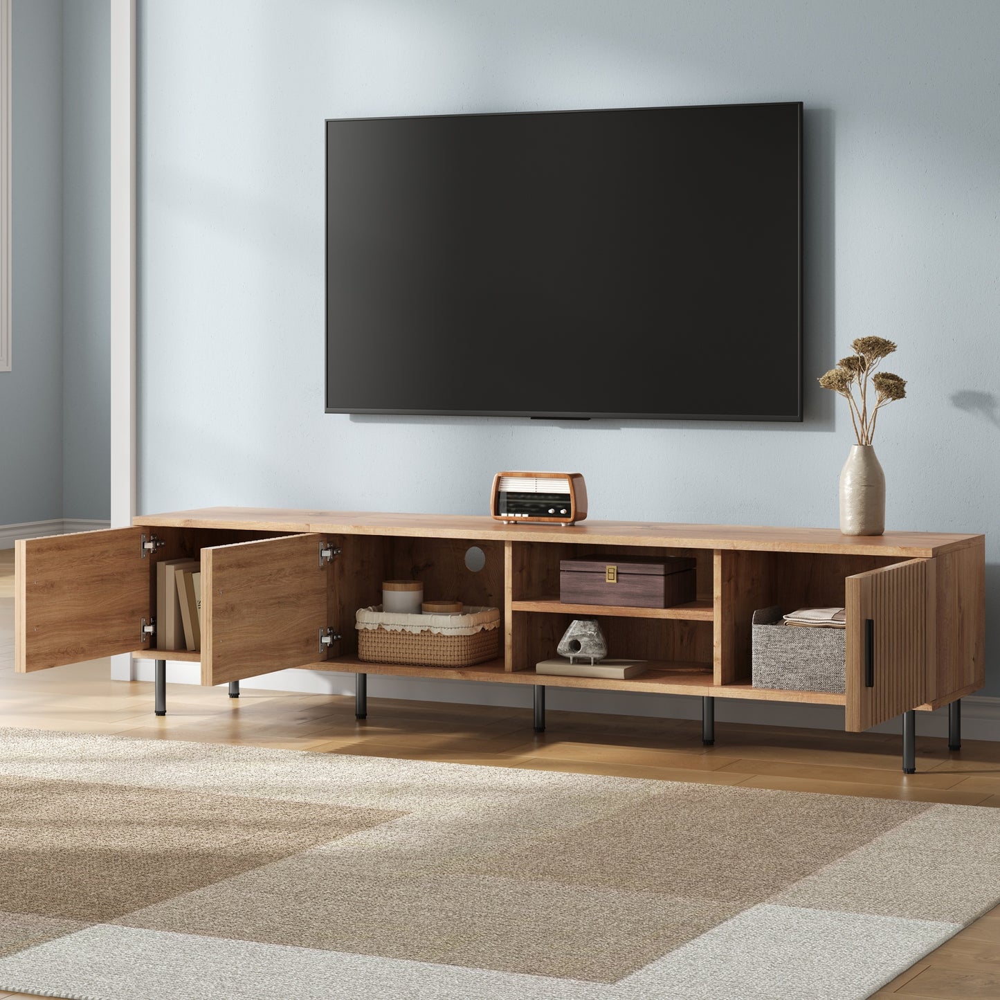 78 inch Modern TV Stand for TVs up to 85", Entertainment Center with Closed Storage & Cable Management, Soft-Closing Hinges, Sturdy Iron Legs for Living Room image 3
