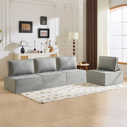 The light gray linen wooden frame sofa can be freely spliced, meeting various needs such as in small apartment living rooms and adapting to various decoration styles." image 5