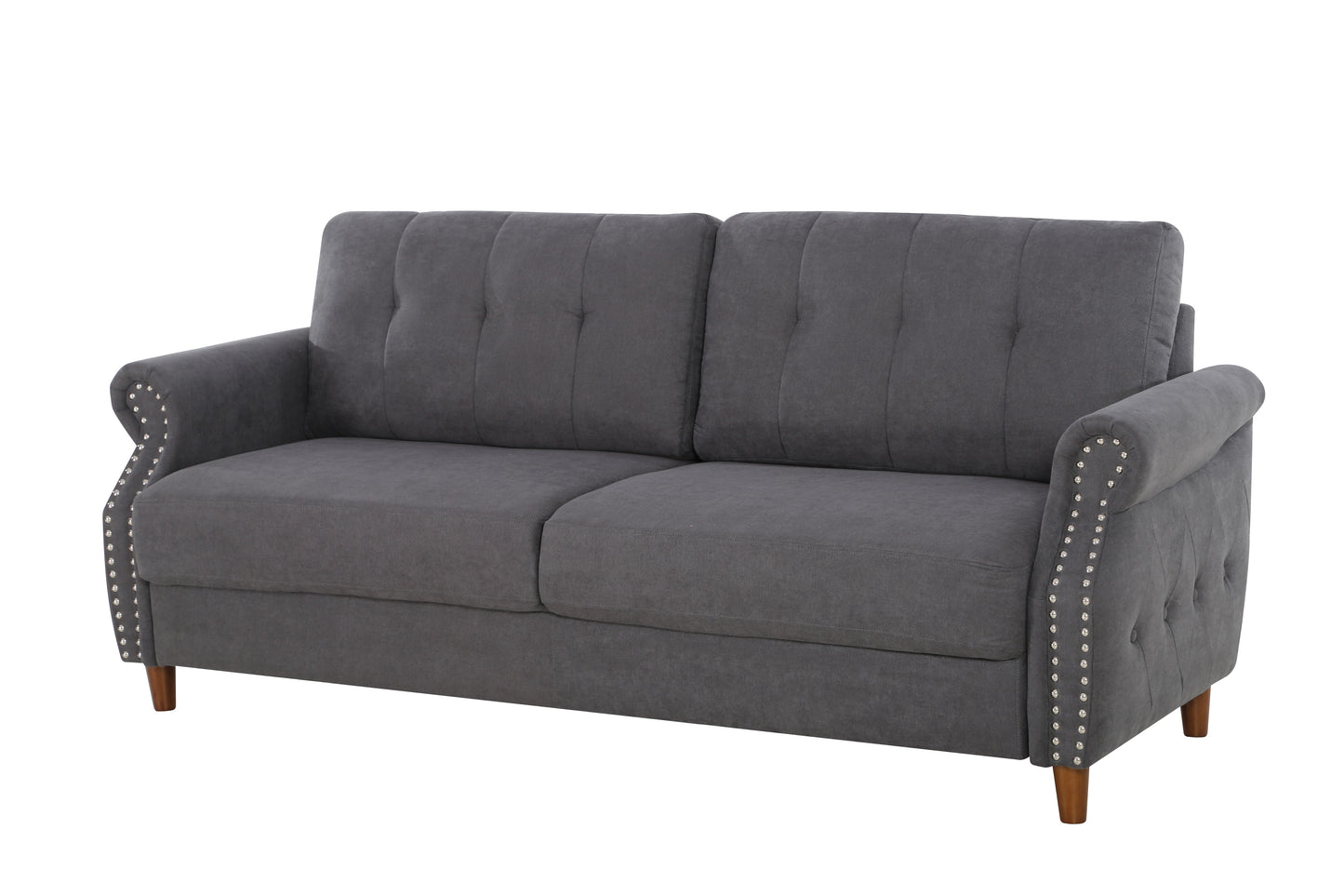 Transitional Button Tufted Loveseat Sofa, Rolled Arm with Nailhead Trim Polyester Fabric 3-Seater Couch, Solid Pine Frame Round Rubber Legs for Living Room, Multi Colors Option image 5