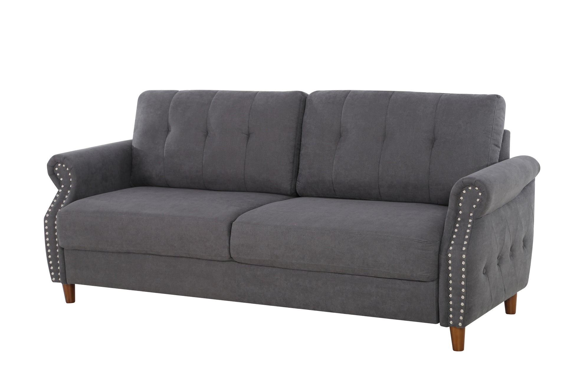 Transitional Button Tufted Loveseat Sofa, Rolled Arm with Nailhead Trim Polyester Fabric 3-Seater Couch, Solid Pine Frame Round Rubber Legs for Living Room, Multi Colors Option image 5